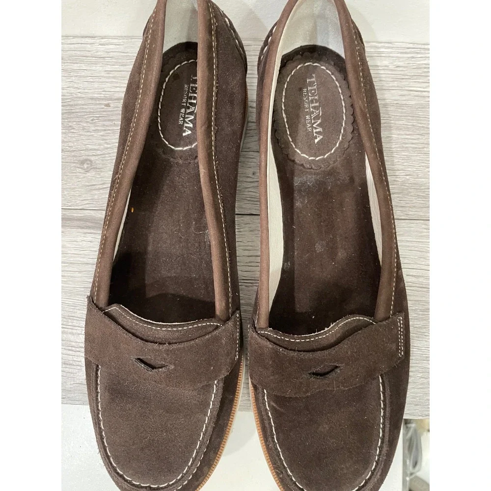 Tehama Resort Wear Womens Brown Suede Penny Loafers Size 8.5 M Made‎ in Brazil